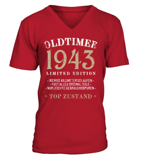 80th Birthday Vintage 1943 V-Neck T-shirt