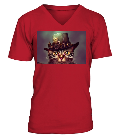 Cogwork Cat Steampunk Companion V-Neck T-shirt