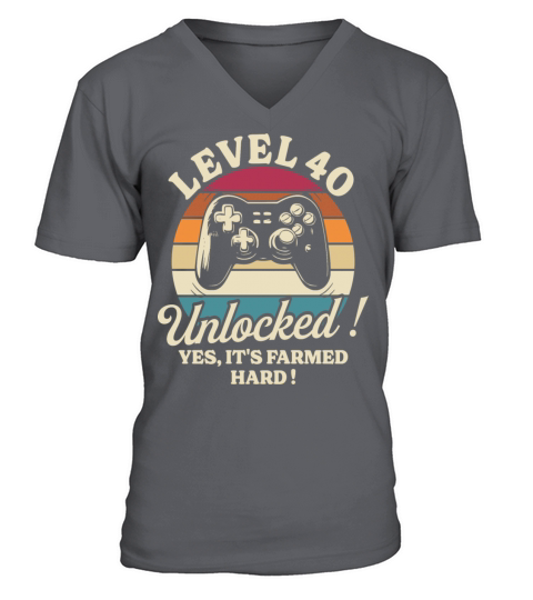 Geek Level 40 Unlocked 40th Birthday Gamer V-Neck T-shirt