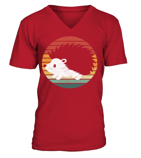 Hedgehog Lover - Vintage Retro Sunset Hedgehog V-Neck T-shirt