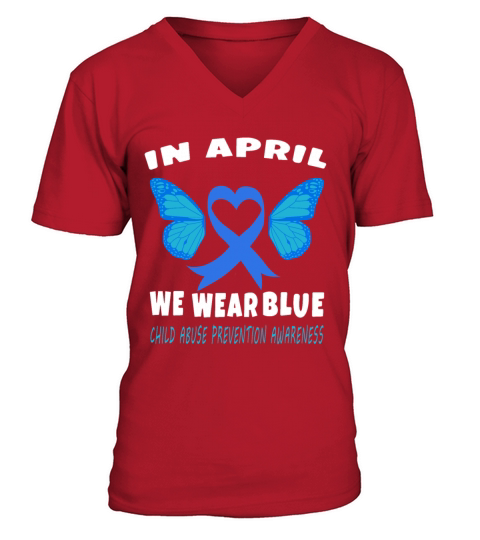 In April We Wear Blue Child Abuse Prevention Aware V-Neck T-shirt
