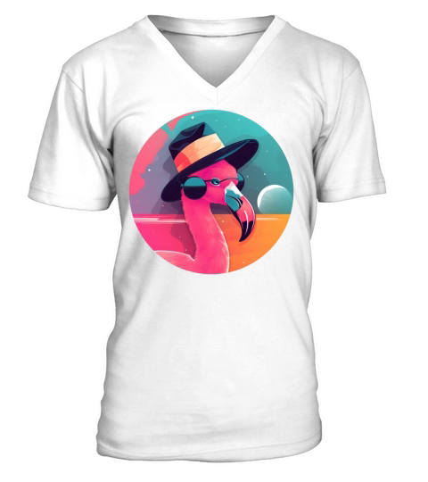Vintage 80s 90s Nostalgic Flamingo Lovers V-Neck T-shirt