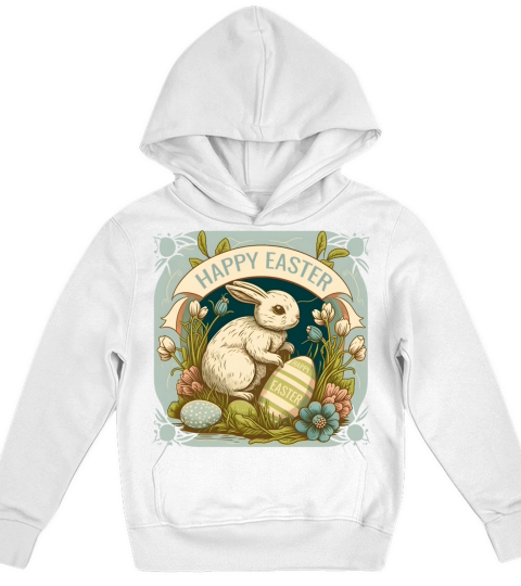 Vintage Easter Bunny Floral Egg Hunting Easter Kids Hoodie
