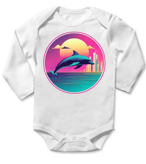80s 90s Dolphin Lovers Vintage Long Sleeve Baby One-Piece