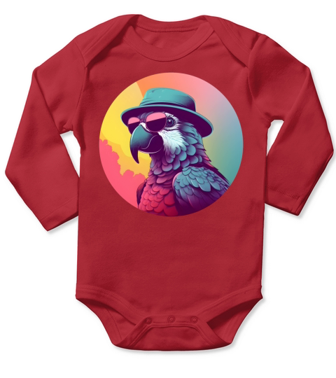 80s 90s Parrot Vintage Style Long Sleeve Baby One-Piece