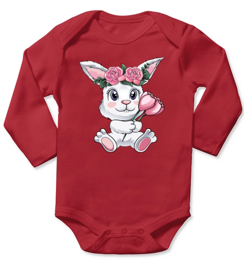Baby Easter Bunny with Flowers cute Easter Egg Long Sleeve Baby One-Piece