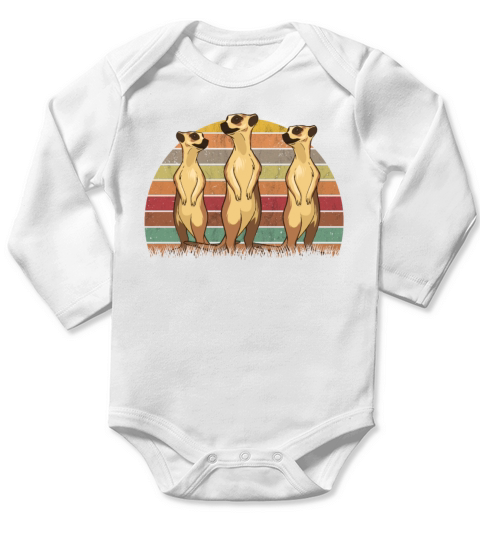 Meerkat Vintage Retro Long Sleeve Baby One-Piece