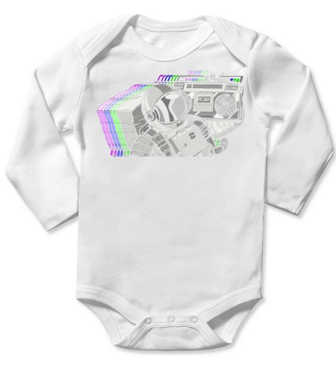 Vintage Astronaut Boom Box Long Sleeve Baby One-Piece