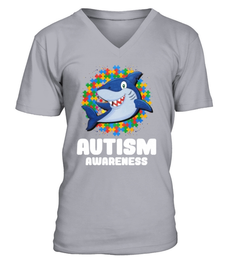 Autismn Awareness Blue Shark V-Neck T-shirt