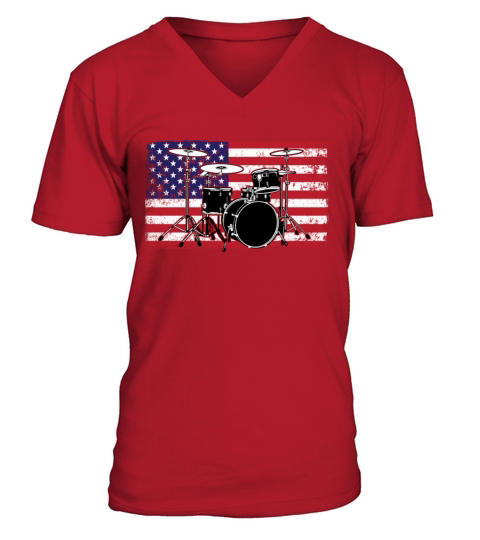 Patriotic 4th of July Drum American Drummer USA V-Neck T-shirt