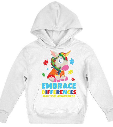 Different Colorful Puzzle Unicorn Autism Awareness Kids Hoodie