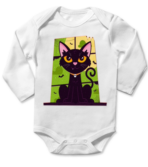Cat Daddy Black Cat Vintage Eighties Style Cat Long Sleeve Baby One-Piece