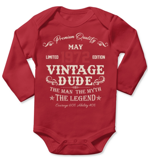 May 1972 Vintage Birthday Present Long Sleeve Baby One-Piece