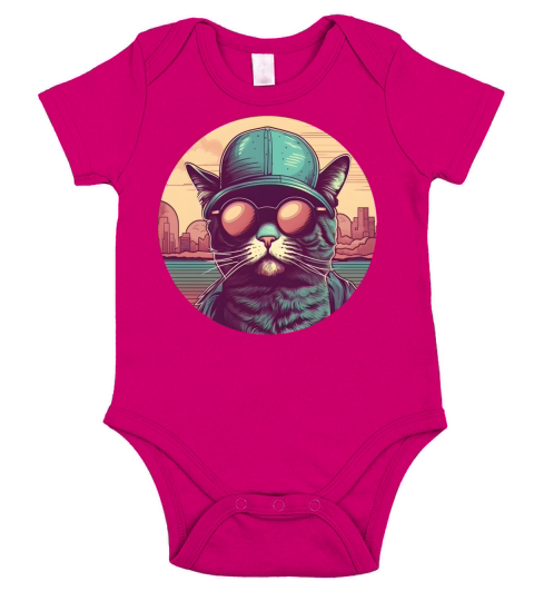 80s 90s Retro Cat Lovers Short Sleeve Baby One-Piece