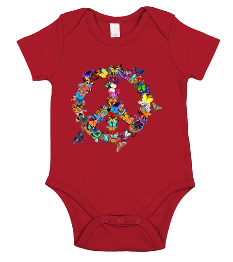 Butterfly Peace Sign Retro 60s 70s Colorful Butt Short Sleeve Baby One-Piece