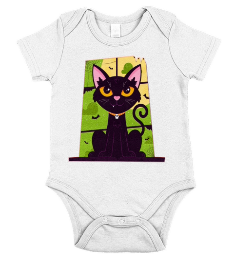 Cat Daddy Black Cat Vintage Eighties Style Cat Short Sleeve Baby One-Piece