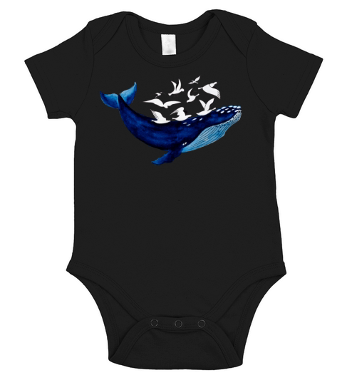 Whale and seagulls I Air and water Short Sleeve Baby One-Piece