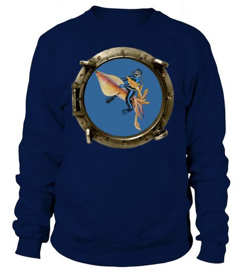 Porthole View of a SCUBA Diver Riding a Huge Squid Sweatshirt Unisex