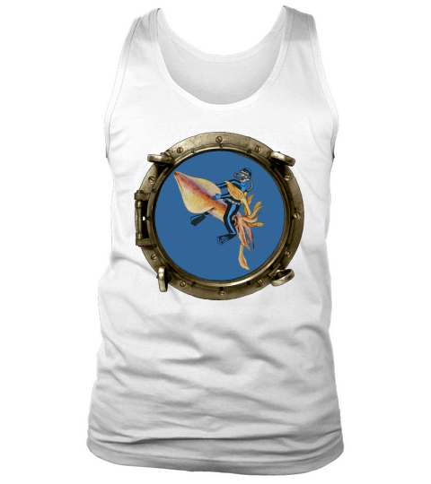 Porthole View of a SCUBA Diver Riding a Huge Squid Tank Top Unisex