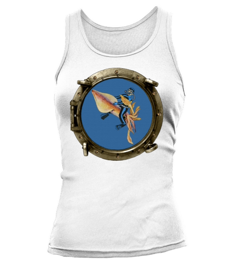 Porthole View of a SCUBA Diver Riding a Huge Squid Tank top Woman