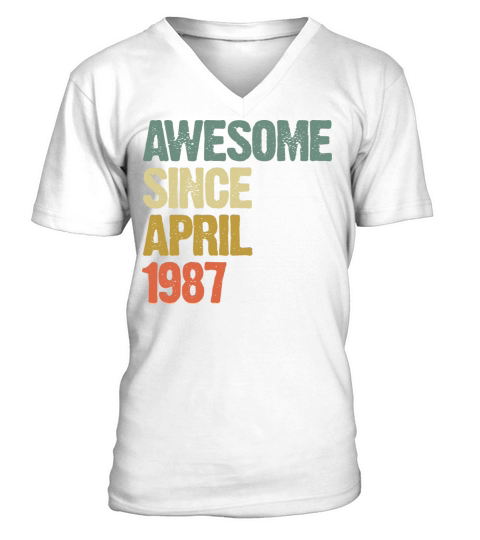 Awesome Since April 1987 Retro Vintage Gift V-Neck T-shirt