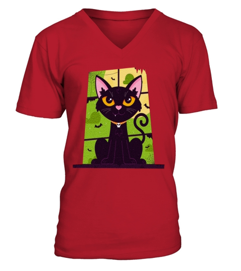 Cat Daddy Black Cat Vintage Eighties Style Cat V-Neck T-shirt