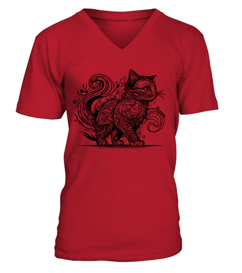 Clumsy Elegant House Cat In Tattoo Style V-Neck T-shirt