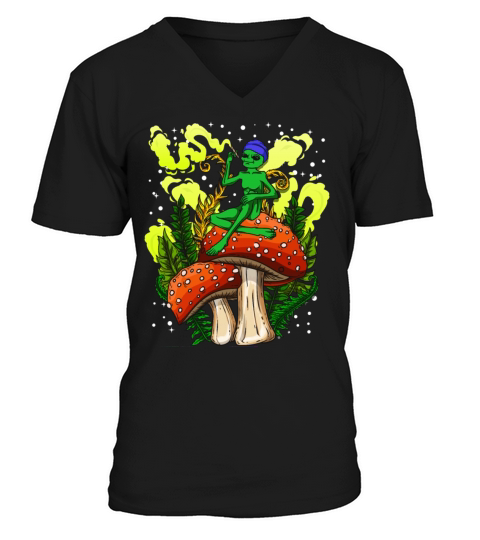 Psycadellic Magic Mushroom Alien LSD Acid Trip V-Neck T-shirt