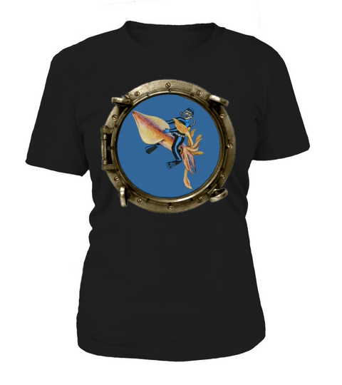 Porthole View of a SCUBA Diver Riding a Huge Squid Women's T-Shirt