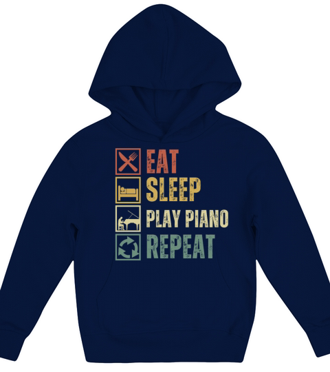 Funny eat sleep play piano repeat retro vintage Kids Hoodie