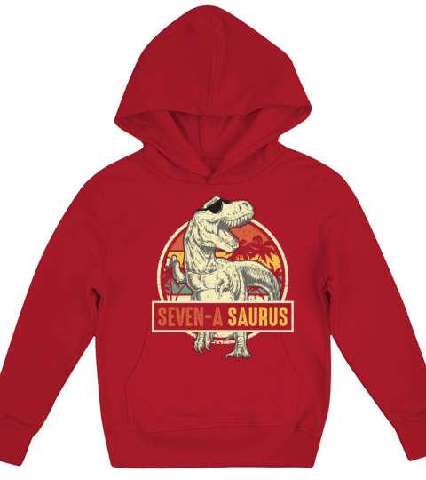 Kids 7 Year Old Dinosaur Birthday 7th Vintage Kids Hoodie
