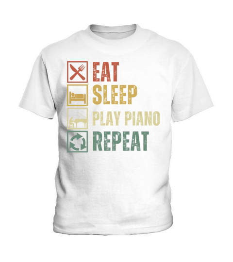 Funny eat sleep play piano repeat retro vintage Kids T-Shirt