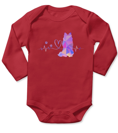 American Eskimo Heartbeat Long Sleeve Baby One-Piece