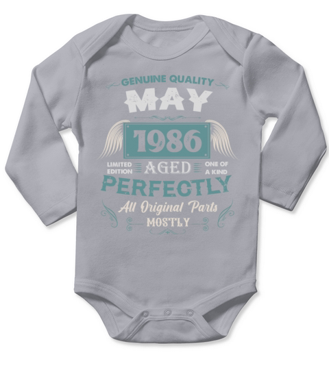 May 1986 Vintage Birthday Present Long Sleeve Baby One-Piece