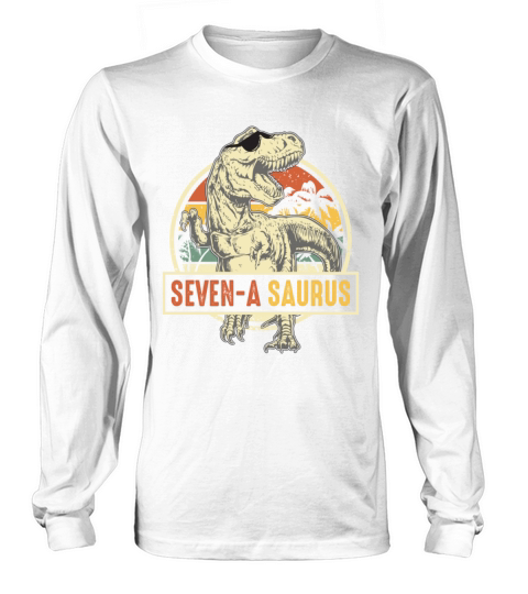 Kids 7 Year Old Dinosaur Birthday 7th Vintage Long sleeved Unisex