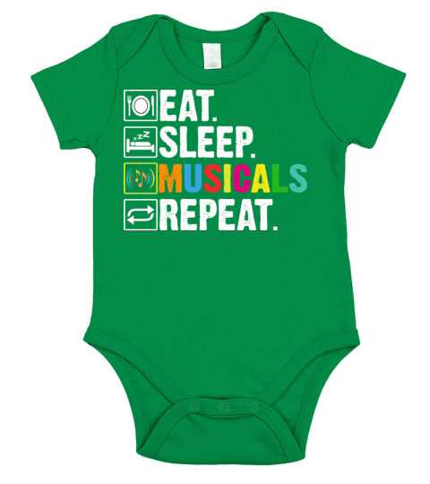 Broadway Theater Eat Sleep Musicals Repeat Musical Short Sleeve Baby One-Piece