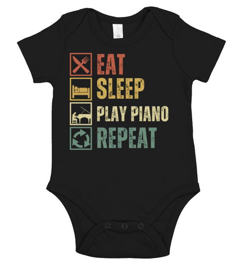 Funny eat sleep play piano repeat retro vintage Short Sleeve Baby One-Piece