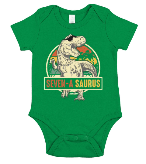 Kids 7 Year Old Dinosaur Birthday 7th Vintage Short Sleeve Baby One-Piece