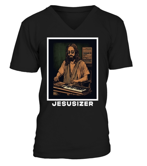 Jesusizer Vintage Jesus Synthesizer Analog Synth V-Neck T-shirt