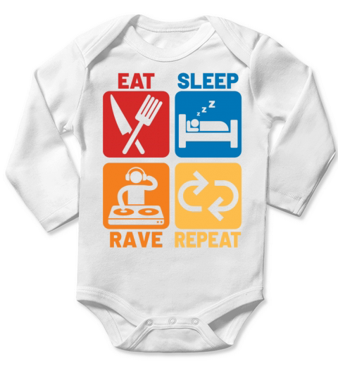 Eat sleep rave repeat Long Sleeve Baby One-Piece