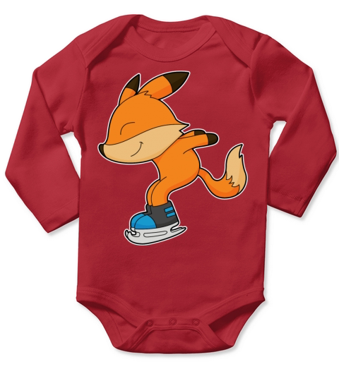 Fox At Ice Skating With Ice Skates Long Sleeve Baby One-Piece