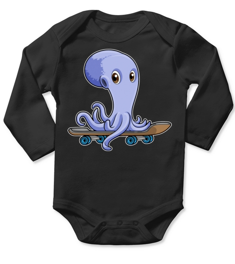 Octopus As Skater With Skateboard Long Sleeve Baby One-Piece