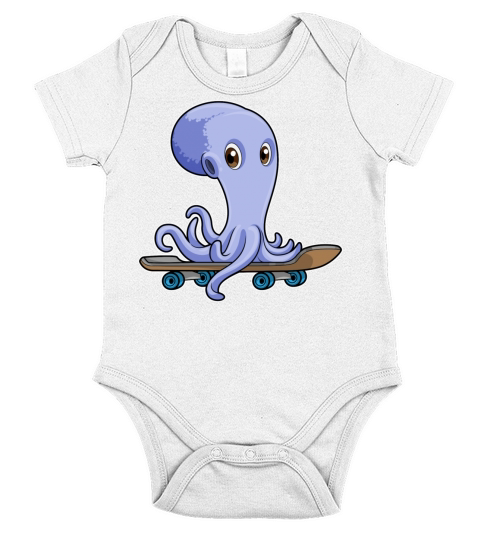 Octopus As Skater With Skateboard Short Sleeve Baby One-Piece