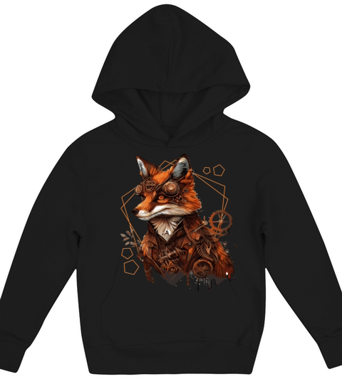 Steampunk Fox Industrial Vintage Fox Mechanical An Kids Hoodie