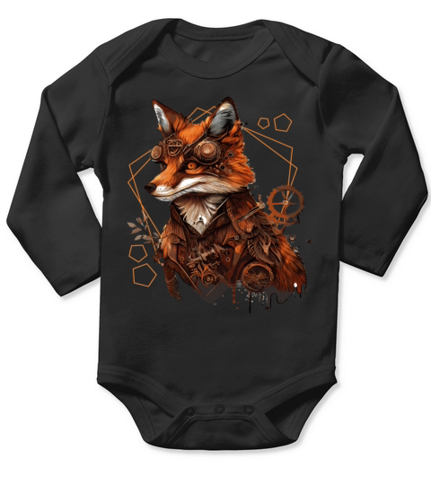 Steampunk Fox Industrial Vintage Fox Mechanical An Long Sleeve Baby One-Piece