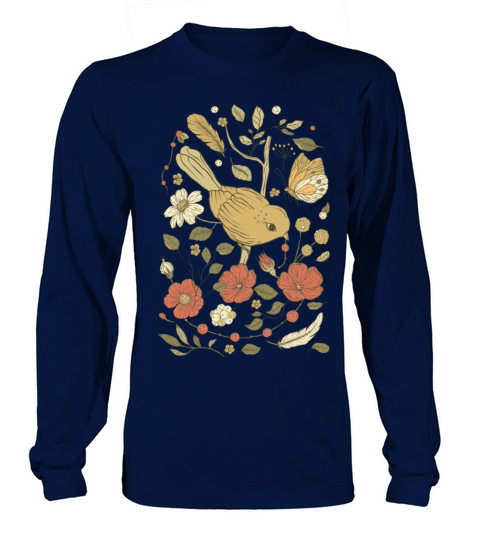Beige Brown Bird Vintage T-Shirt Long sleeved Unisex