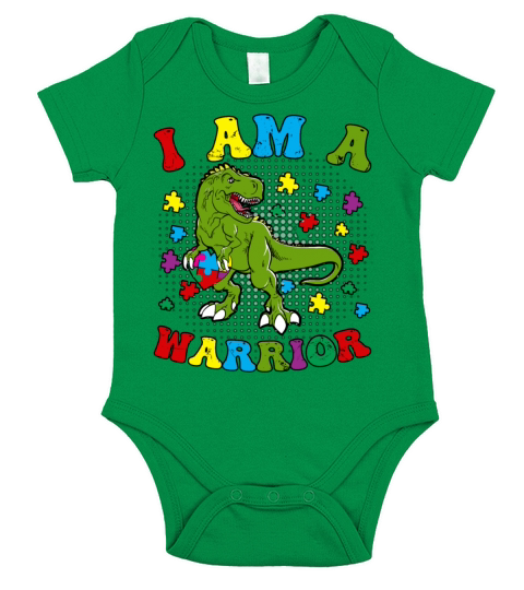 I Am A Warrior Funny Dinosaur Autism Short Sleeve Baby One-Piece