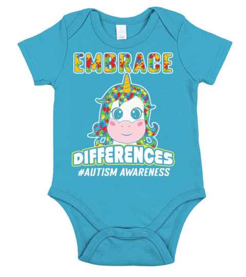 Unicorn Different Colorful Puzzle Autism Awareness Short Sleeve Baby One-Piece