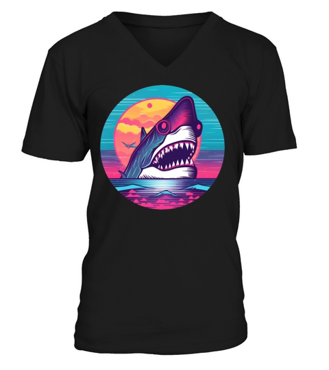 80s 90s Shark Lovers Vintage V-Neck T-shirt