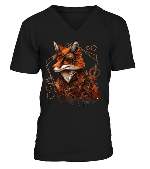 Steampunk Fox Industrial Vintage Fox Mechanical An V-Neck T-shirt